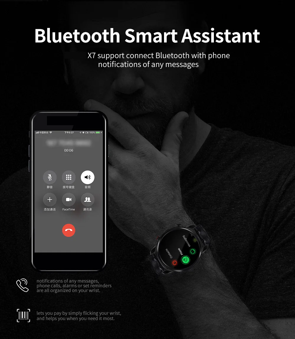 X7 4G Смарт часы MTK6739 четырехъядерный Смарт-часы Android 7,1 OS 1,3" вокруг экрана часы 1 ГБ/16 ГБ 2.0мп камера IP67 водонепроницаемый