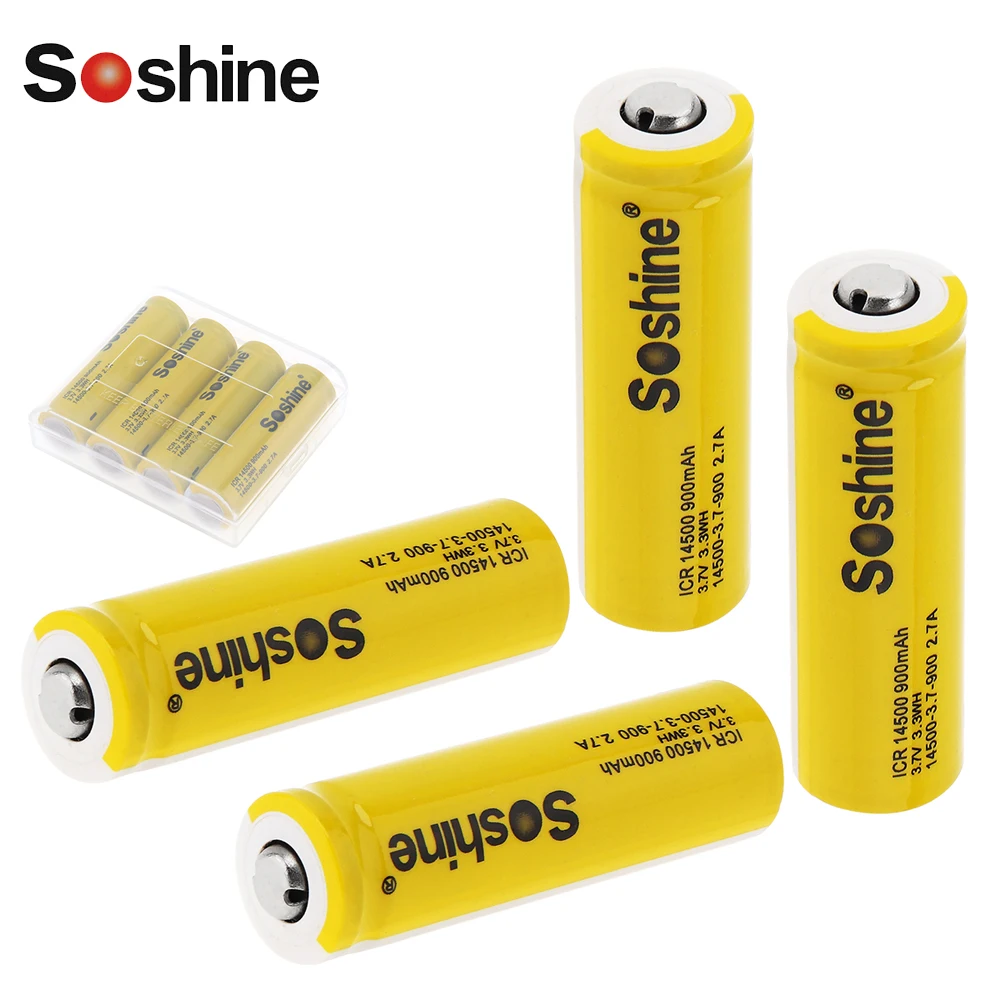 4 шт./лот Soshine 3 7 в 900 мАч ICR 14500 литий ионная аккумуляторная батарея с