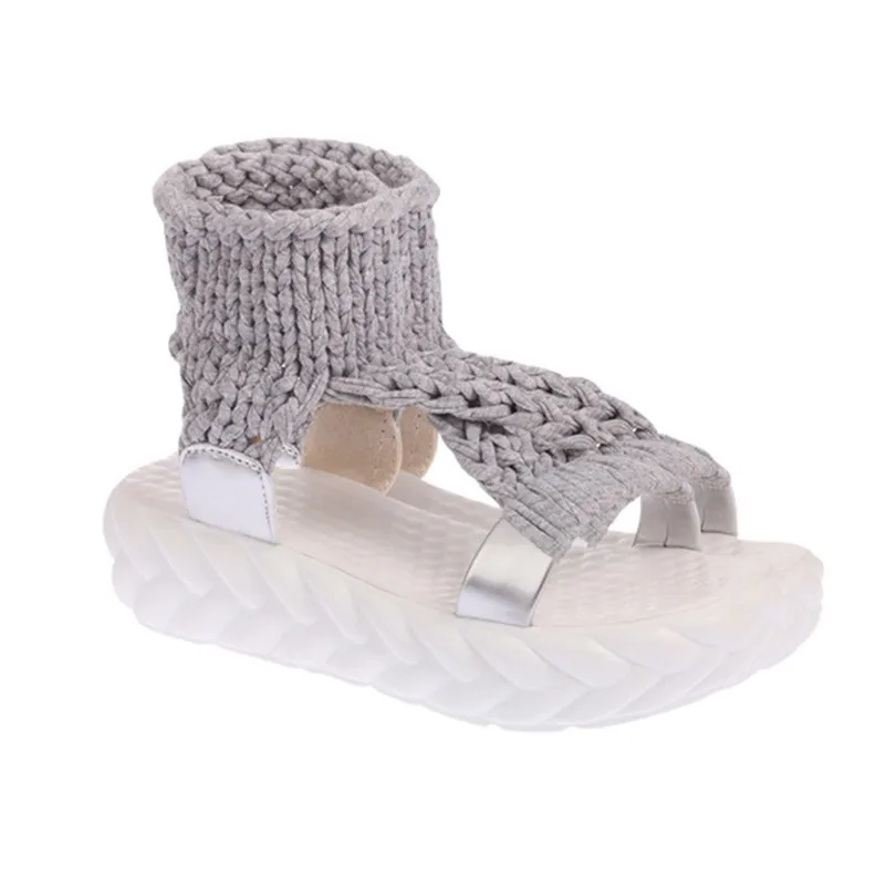 LIN KING/женские сандалии для отдыха Модная вязаная обувь на толстой подошве Обувь
