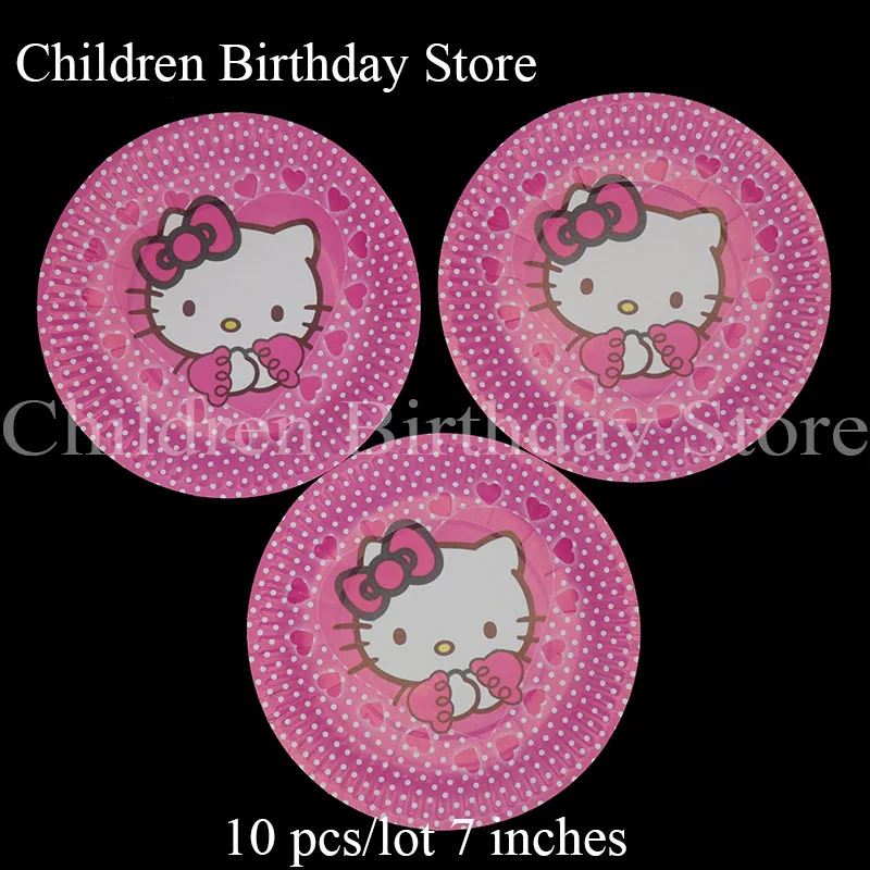 10 шт./лот одноразовые тарелки Hello Kitty тема День рождения украшения бумажные
