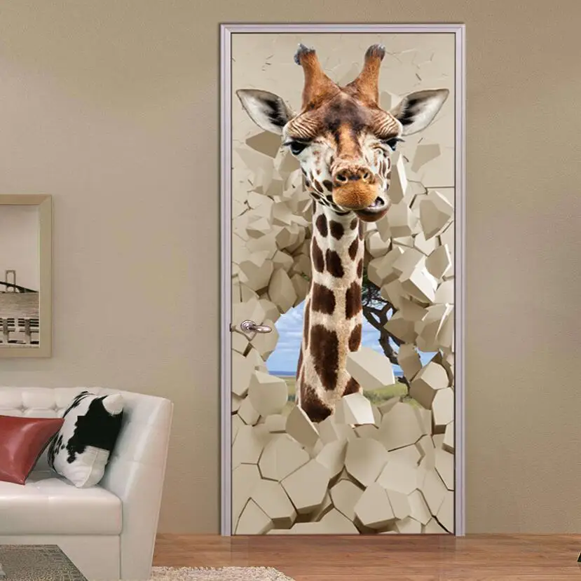 Креативный 3d-стикер для дверей жирафа стикер детской комнаты самодельная