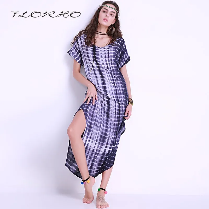 Женское платье свободное элегантное летнее Пляжное с разрезом по бокам коротким