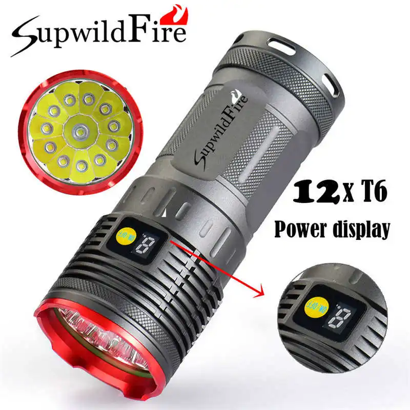 Supwildfire 35000LM 12 x XM L T6 светодиодный цифровой дисплей для охоты Flashligt lanterna LED t6 фонарик