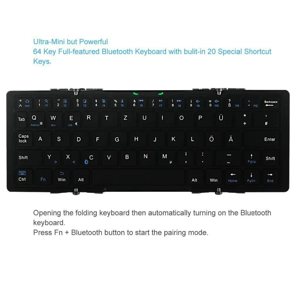 Портативная Складная Беспроводная Bluetooth клавиатура для iPad IOS/Android/Windows Tablet PC сотовый телефон черный белый