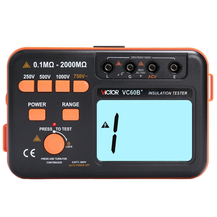 VC60B+ цифровой измеритель сопротивления изоляции Victor ЖК-измеритель МОМ DC/AC 0,1~ 2000 м ом 250 В/500 В/1000 в DC напряжение