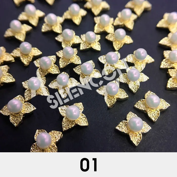 Новое поступление 10 шт. металлические Золотые листья с жемчужинами AB Стразы