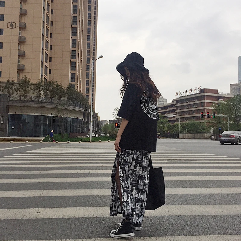 YouGeMan Jupe Femme Летняя женская длинная юбка корейский стиль Ulzzang Harajuku винтажный принт уличная высокая талия юбки женские
