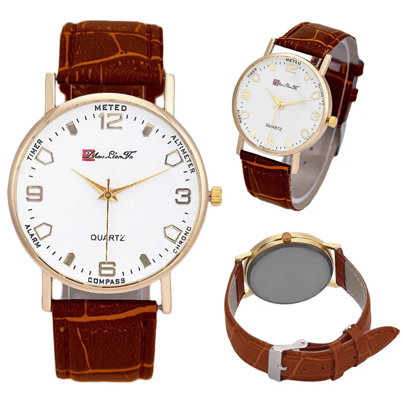 Горячий! Женские и мужские круглые золотые часы с белым циферблатом наручные