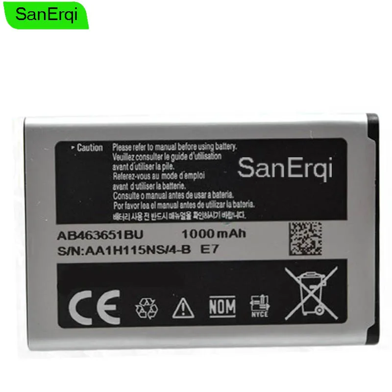 Аккумулятор 1000 мАч для Samsung AB463651BC AB463651BEC AB463651BU сотовый телефон SAMSUNG J800 B3410 C3060 C3222