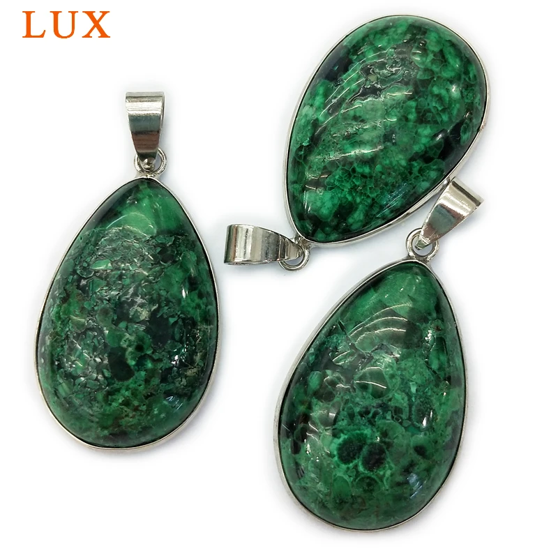 Подвески из натурального малахита с серебристыми камнями в форме слезы |