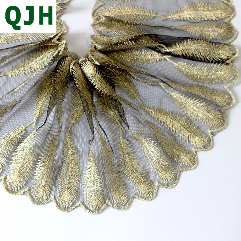3 ярдов/партия золотая нить перо цветок вышитая кружевная отделка черное