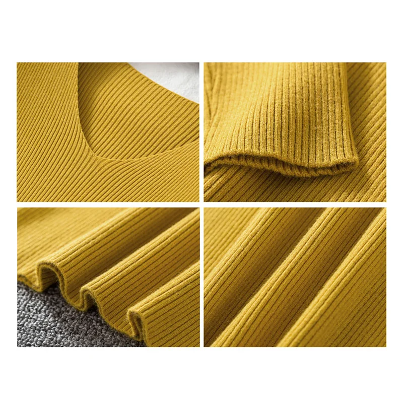 LJSXLS Women Solid Sweater Long Sleeve Fashion Tops Warm Woman Slim Sexy V Neck Knitted Pull Femme Poleras Sueter 2022 | Женская одежда