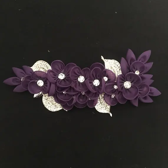 

Rhinestone bead applique with 3D artificial flower, handmade rhinestone applique for bridal sash, bridal headpiece