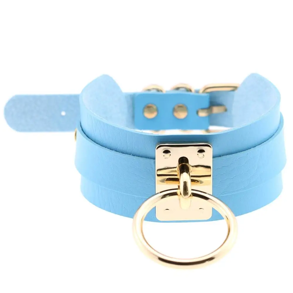 light blue Большой кожаный чокер для женщин Связывание кружево чокер collare goth chocker широкий золотой цвет массивное ожерелье Макси ювелирные изделия - Окраска металла: light blue