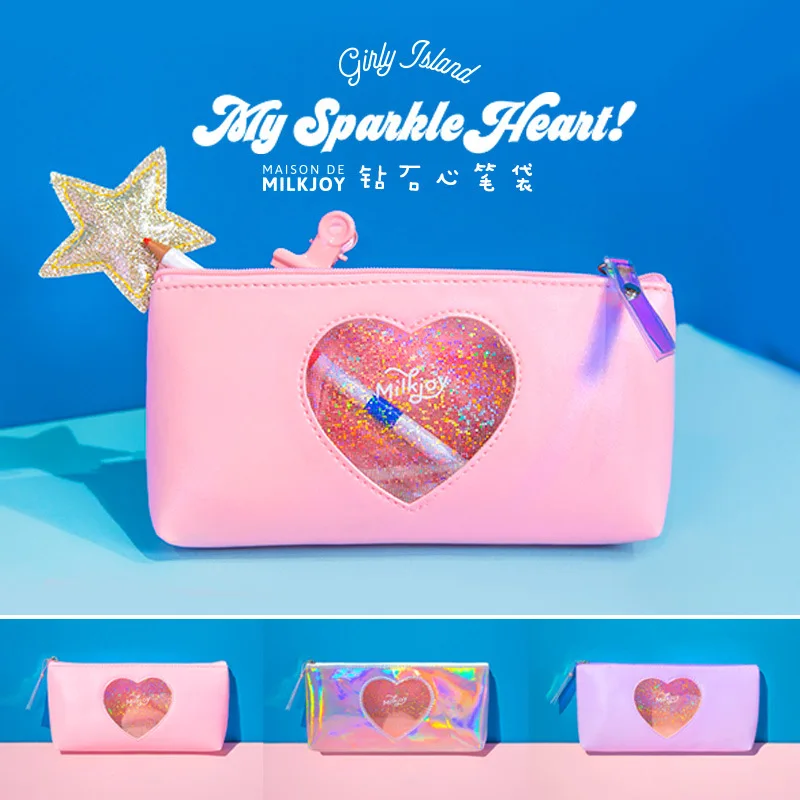 

20 Pcs Kawaii Pencil Case Diamond heart PU Gift Estuches School Pencil Box Pencilcase Pencil Bag School Supplies Stationery