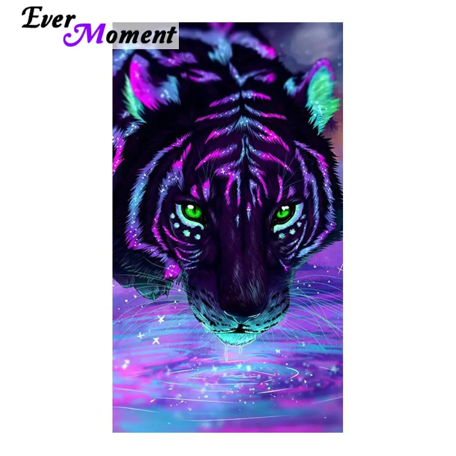 

Ever Moment DIY Diamond Painting Cross Stitch Colorful Tiger Drinking Water Diamond Embroidery Wall Picture Handicraft ASF995