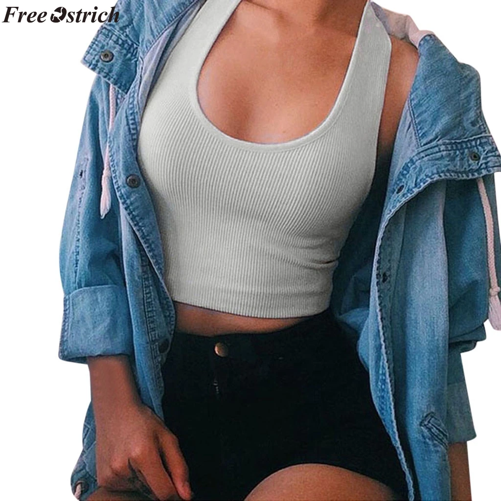 Бесплатная Страусиная женская короткая спортивная майка без рукавов с круглым