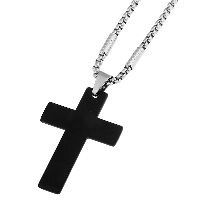 Мужской крест ожерелье из нержавеющей стали черное распятие biя молитва подвеска