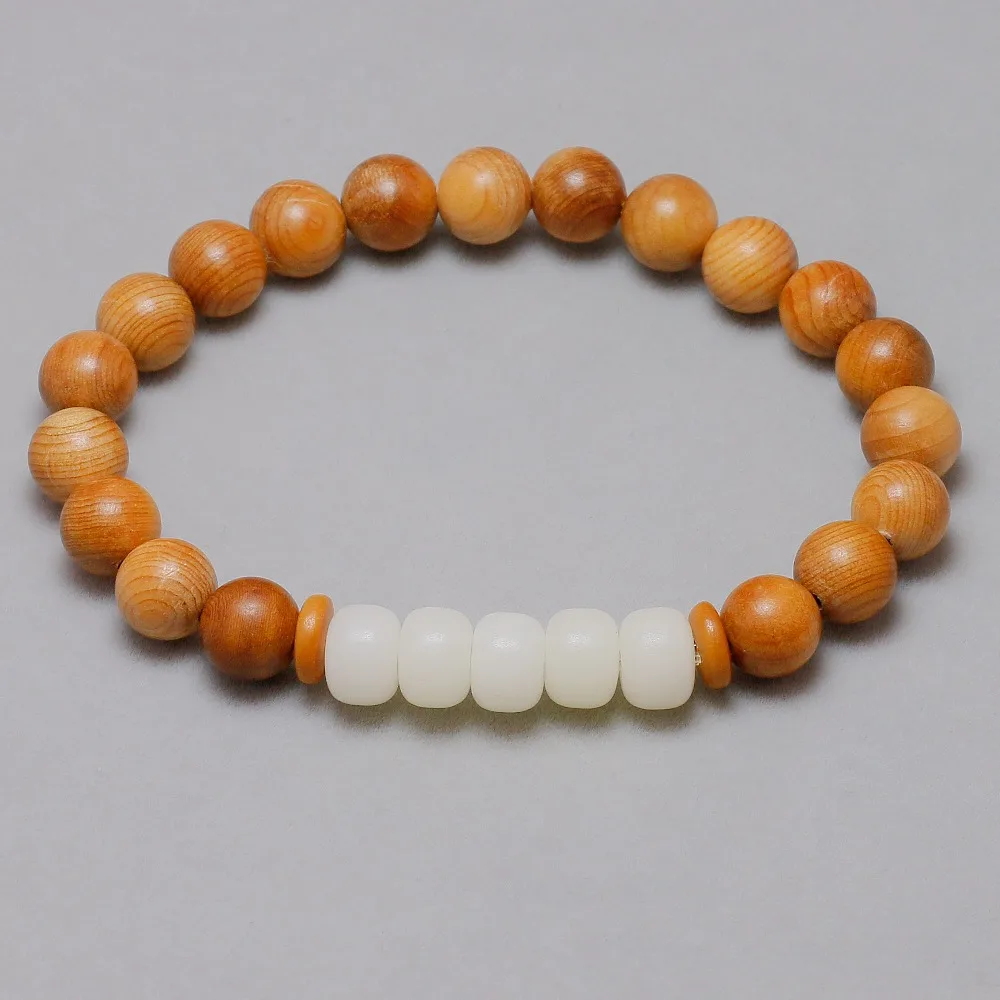 Натуральное дерево с белыми семена Бодхи из бисера стрейч браслет для женщин