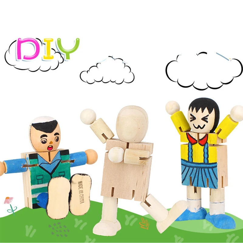 1 шт. DIY деревянная фигурка робота Модель Дети развивающая головоломка, игрушка детский сад Deformatable DIY ручные поделки
