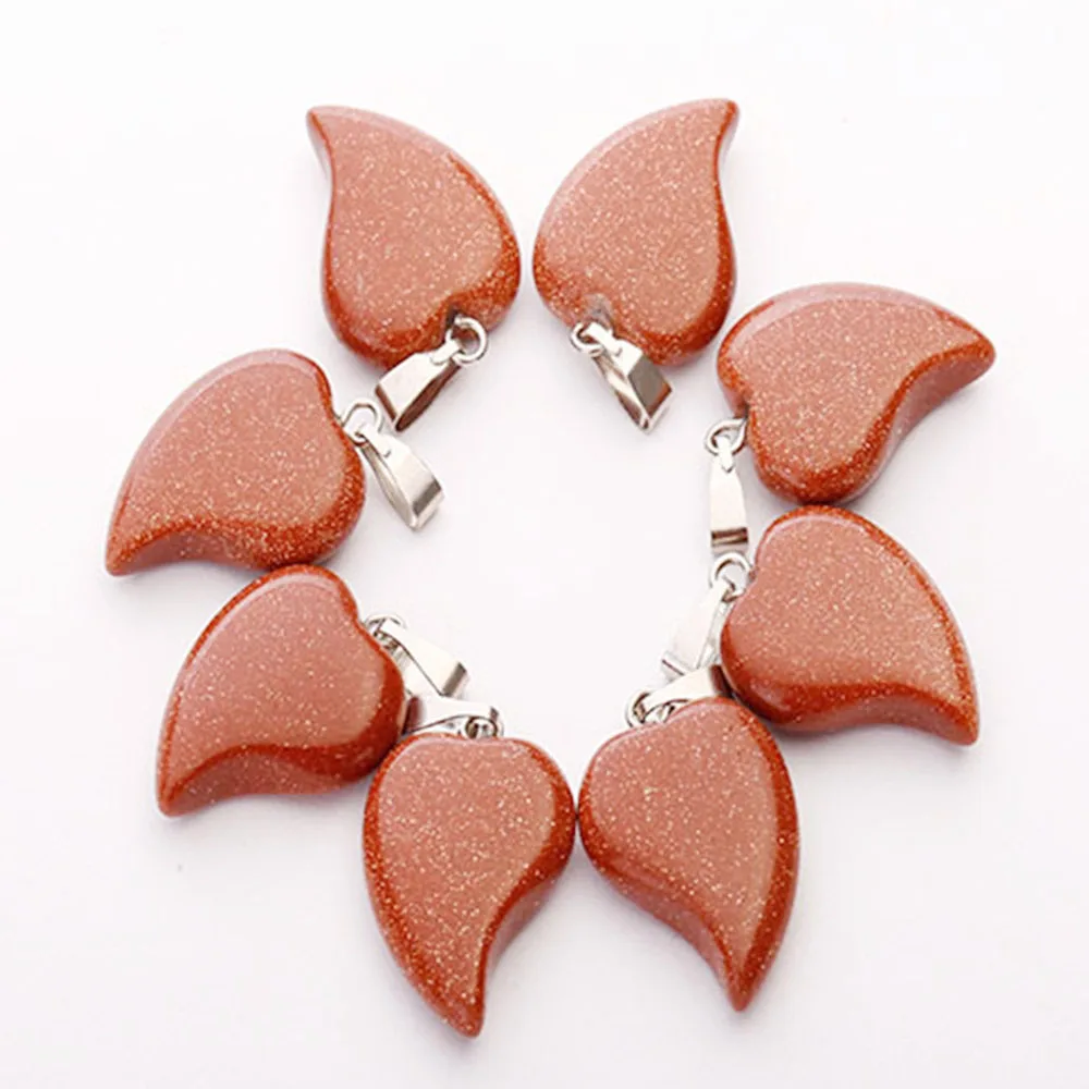 gold Sand stone Натуральный сердце камень кулон с украшением в виде кристаллов кварца смешанной Цвет Камень Подвески "сделай сам" для изготовления ювелирных изделий, 50 шт./лот - Окраска металла: gold Sand stone