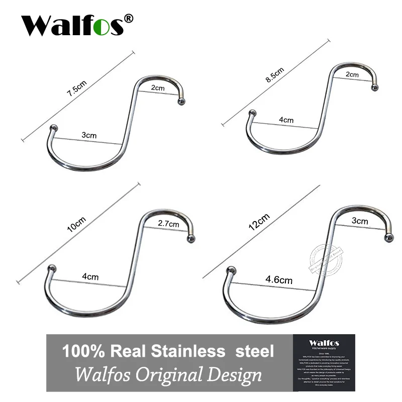 WALFOS 5 шт. из настоящей нержавеющей стали круглые s-образные крючки для дома, кухонный горшок, поддон, вешалка, стеллаж для хранения одежды, инструмент