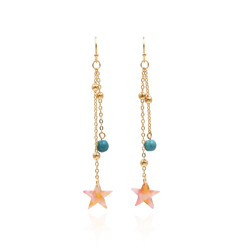 Simple Design Acetate Geometric Earrings with Beads Chain Long Drop Dangle for Fashion Women | Украшения и аксессуары
