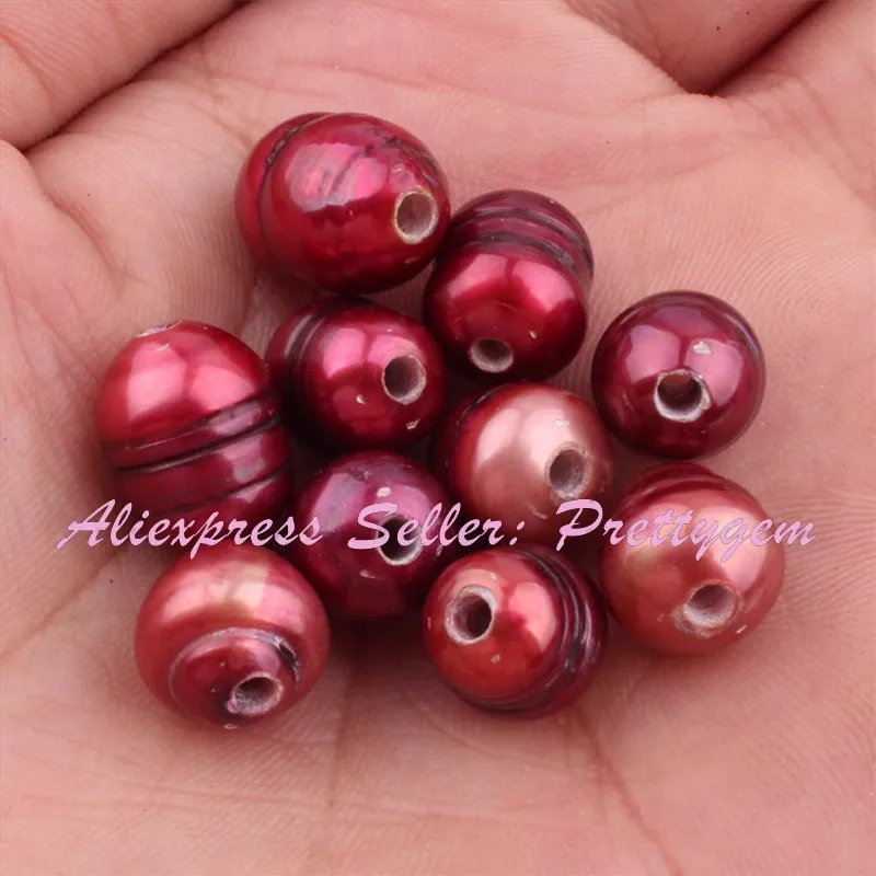 Red 7x9-9x11мм овальные из пресной воды жемчужные бусы из натурального камня для ожерелья, браслетов, сережек, ювелирных изделий, 10 шт(2 отверстия - Цвет: Red