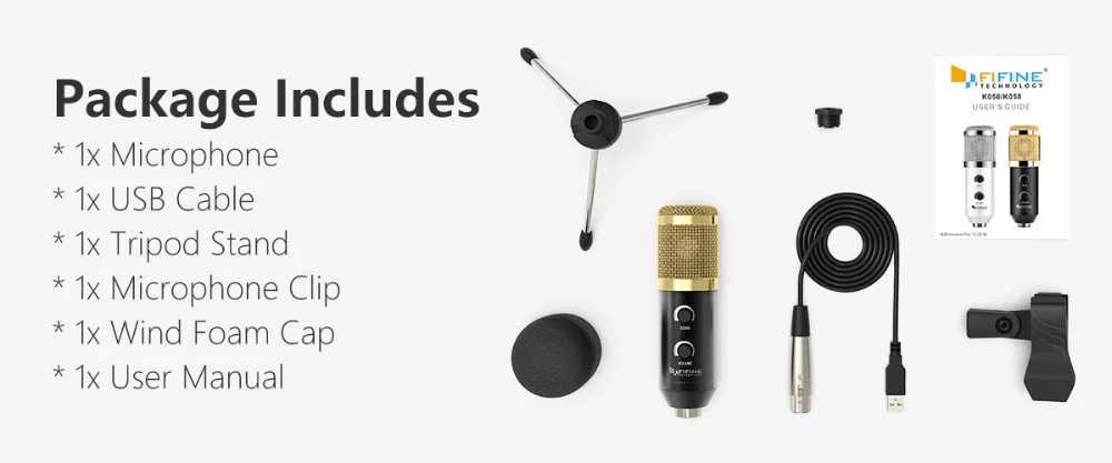 Fifine Plug& Play настольные USB микрофоны для ПК/компьютера(Windows, Mac, Linux OX), подкастинг, запись K058