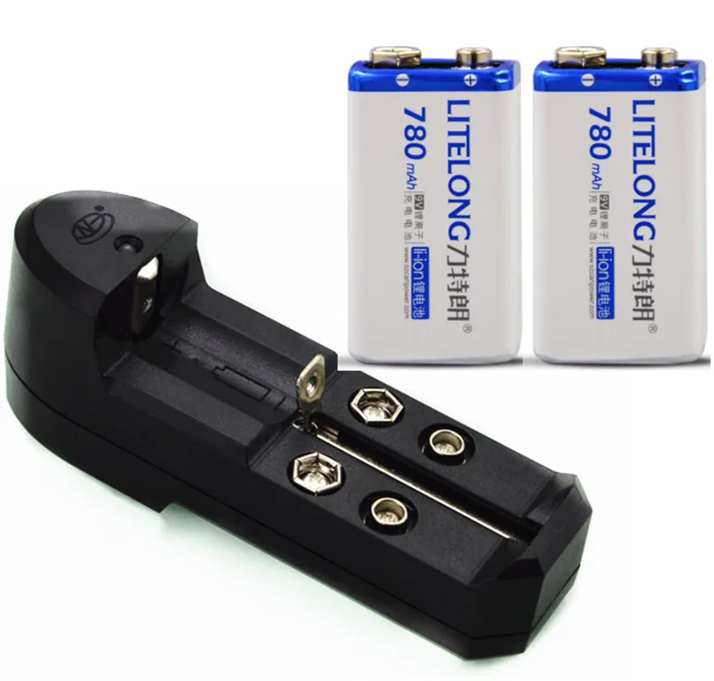 2 pcs Super big capacity 780MAH Li-Ion lithium 9V rechargeable battery + Universal 9v AA AAA 18650 14500 CR123A charger set | Электроника