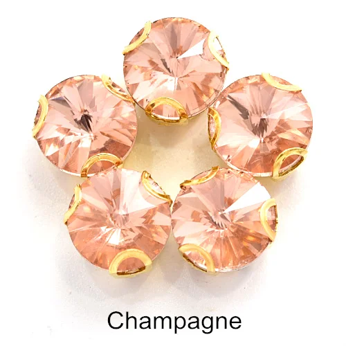 Champagne Круглый Rivoli, украшенные разноцветными кристаллами Стекло пришить стразы с D коготь с украшением в виде кристаллов круглый пришить коготь стразы для свадебное платье B3746 - Цвет: Champagne