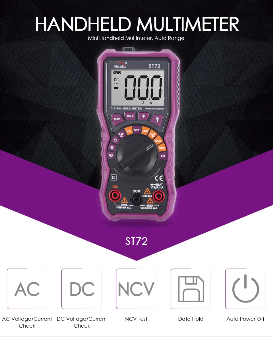 Nicetymeter ST72 Цифровой мультиметр AutoRange multimetre AC DC настоящий среднеквадратичный тестер NCV батарея тест мультиметр портативный переносной