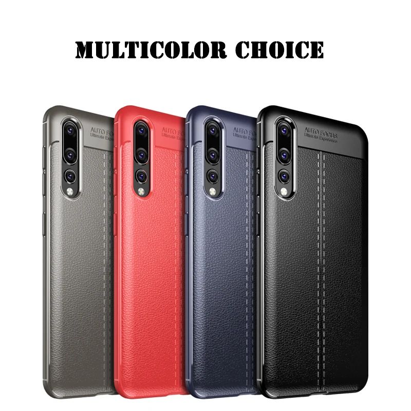 Гибридный чехол для Huawei P20 P30 Pro 3D Litchi Rind из матовой кожи Ультратонкий силиконовый