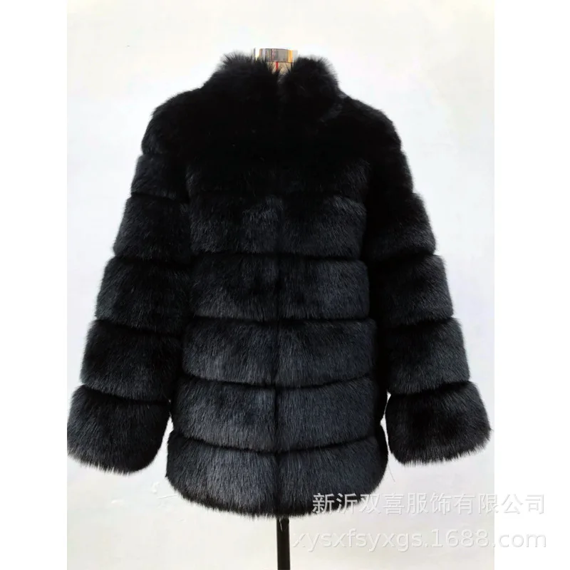 black Новое зимнее пальто женская шуба из искусственного лисьего меха высококачественное меховое пальто из искусственного меха и Женское пальто размера плюс S-3XL верхняя одежда с длинным рукавом - Цвет: black