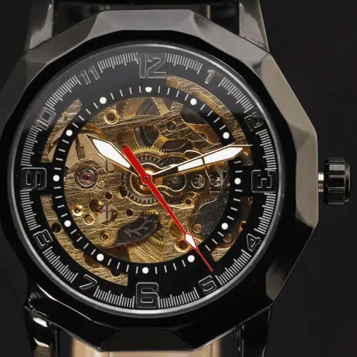 

2015New Luxury brand Skeleton Irregular Specially Designed Stainless Steel Case Mans Leather Self-Winding Mens Mechanical Watch