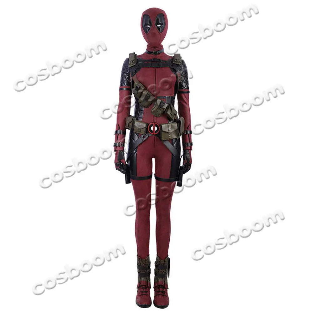 COSBOOM для дам костюм с принтом Deadpool Взрослых Женщин Дэдпул Женский костюм супергероя красный комбинезон Хэллоуин Карнавал косплэй костюм