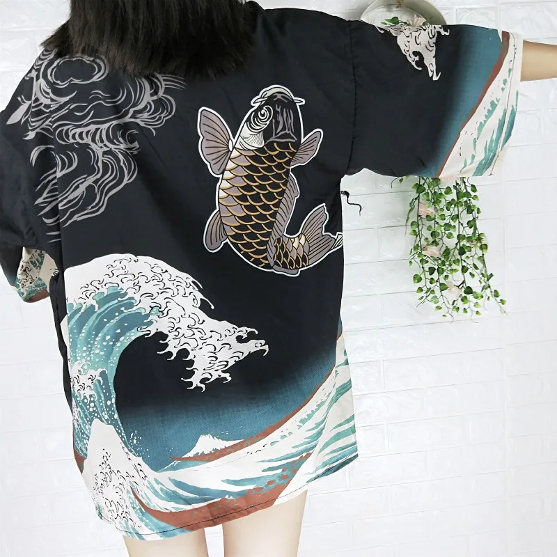 Женское винтажное кимоно с принтом свободный тонкий кардиган в японском стиле