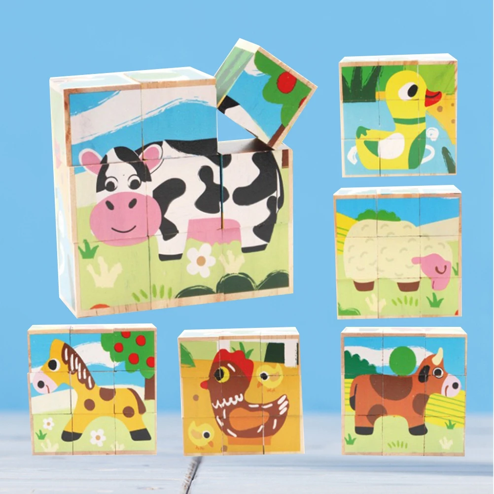 16Pcs Lovely Colorful 3D Childrens Puzzle Toy Wooden Jigsaw for Kids Babies Children(4*4)Random pattern | Игрушки и хобби