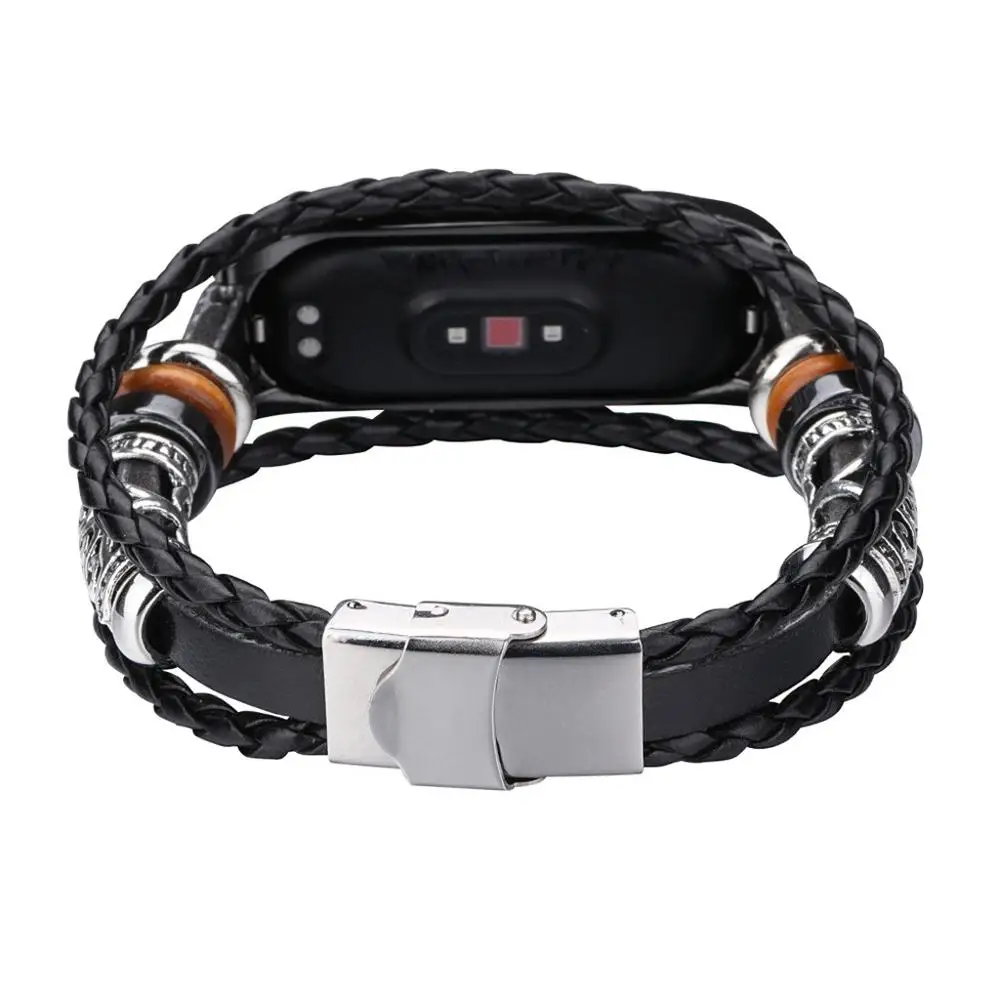 Лидер продаж новинка сменный кожаный браслет для Xiaomi Mi Band 4 с бисером Плетеный