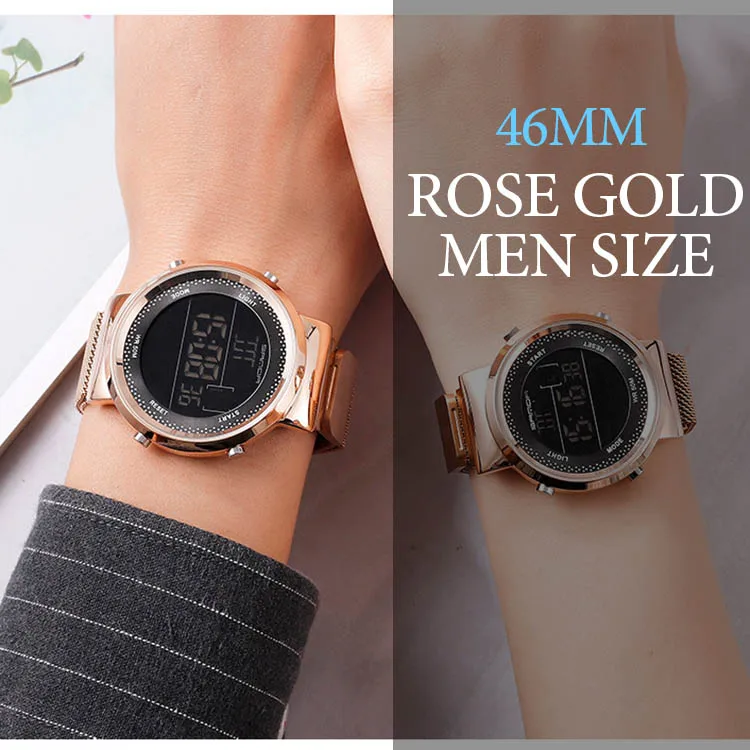 Rose Gold Men Магнитное розовое золото для женщин мужчин relogio feminino цифровые часы нержавеющая сталь светодиодный Электронные наручные часы водонепроницаемые спортивные часы - Цвет: Rose Gold Men