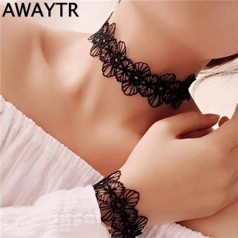 Женское Ожерелье-чокер AWAYTR черно-белое кружевное ажурное ожерелье ручной работы