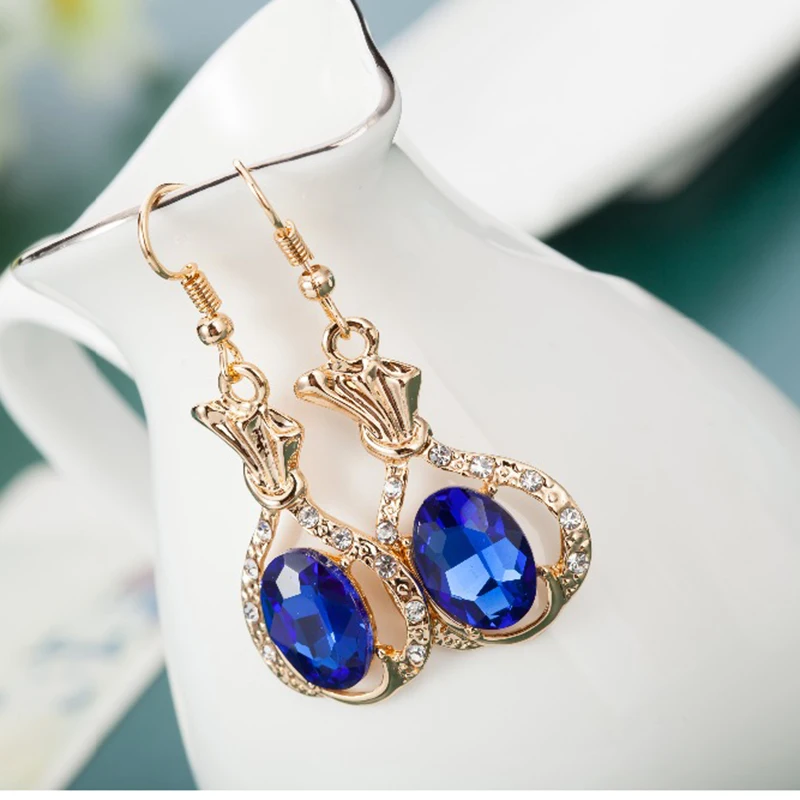 2017 Роскошные серьги с синими кристаллами для женщин модные брендовые
