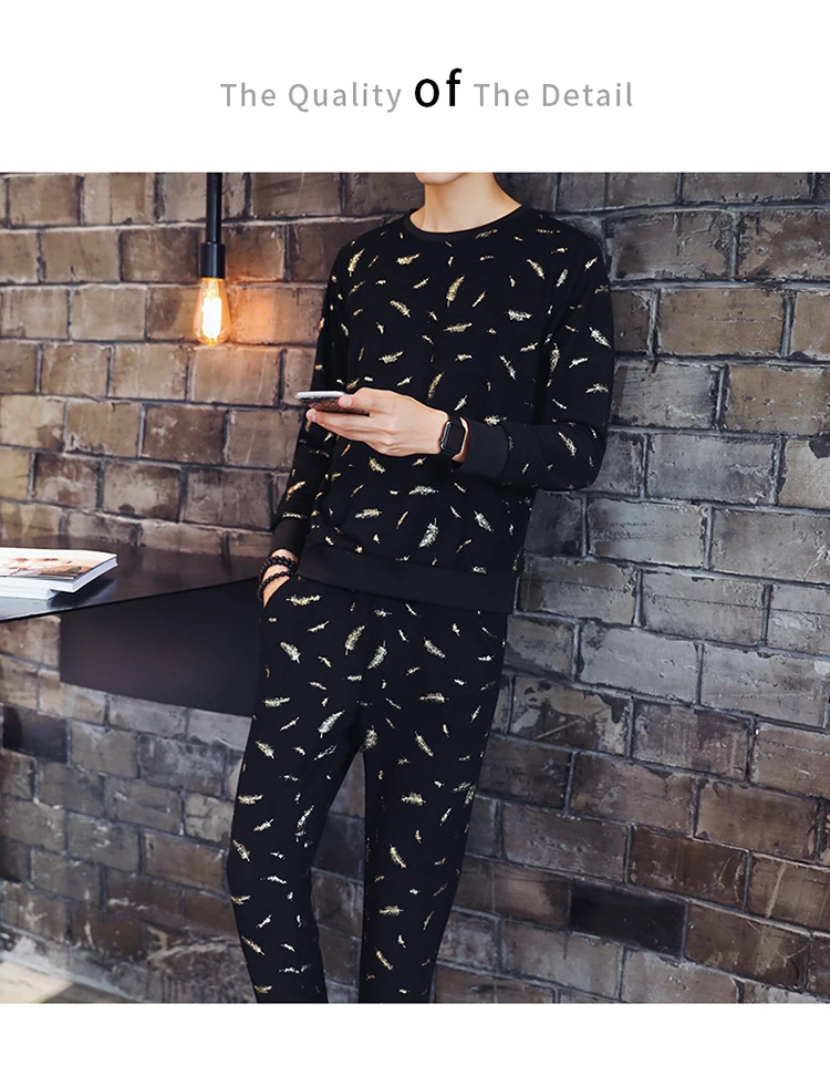 Спортивный костюм с принтом золотых перьев, мужской комплект, Chandal Hombre Completo, осень, Jogginganzug Herren, черный, синий, модный мужской спортивный костюм, 3xl