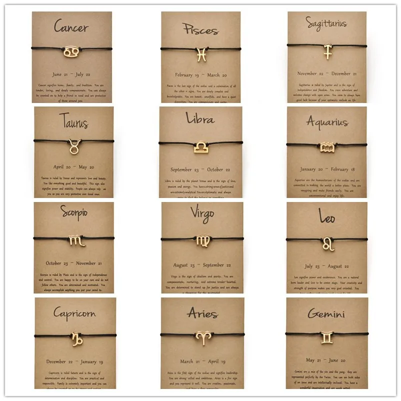 Черный цвет золотые карты модные ювелирные изделия 12 созвездия зодиака плетеный