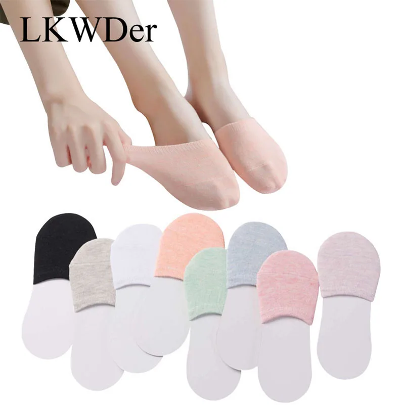 LKWDer 5 Pairs Summer Semi Palms Boat Socks Cotton Solid High-heeled Shoes Invisible Women Socks Breathable Casual Ladies Funny
