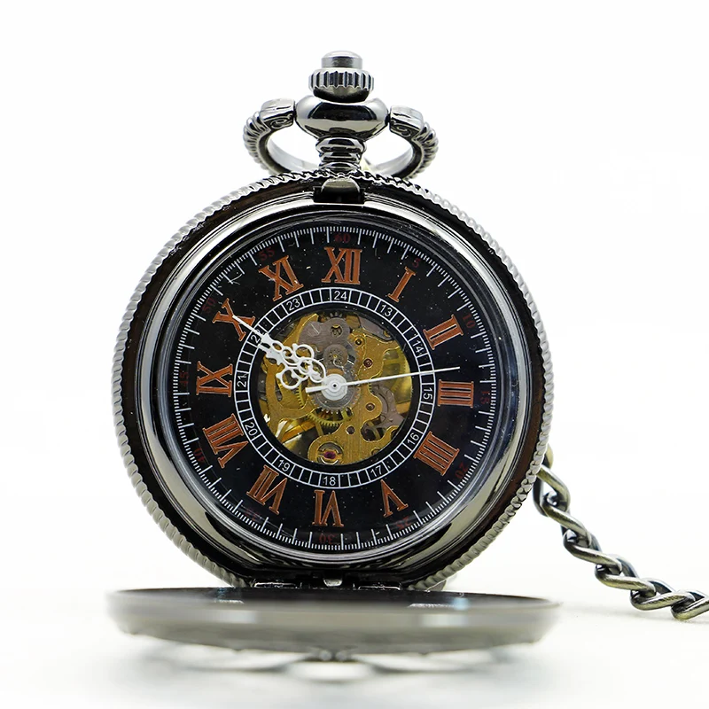Traditional Chinese Chinese Knotting Mechanical Pocket Watch Black Retro Steampunk Chain Necklace Pendant Accessories Clock Gift