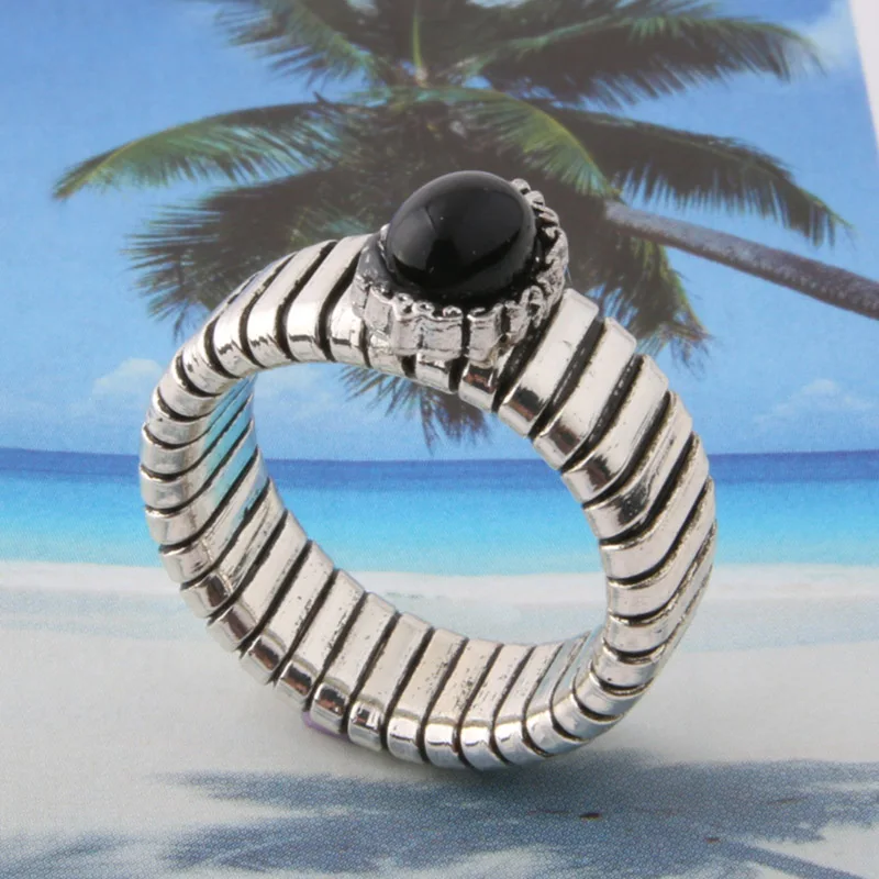 silver black NeeFuWoFu Золотое кольцо Эластичная сила медь натуральный камень кольца Богемия де Мадера Pulseira Estrela de Cinco эластичный - Цвет основного камня: silver black