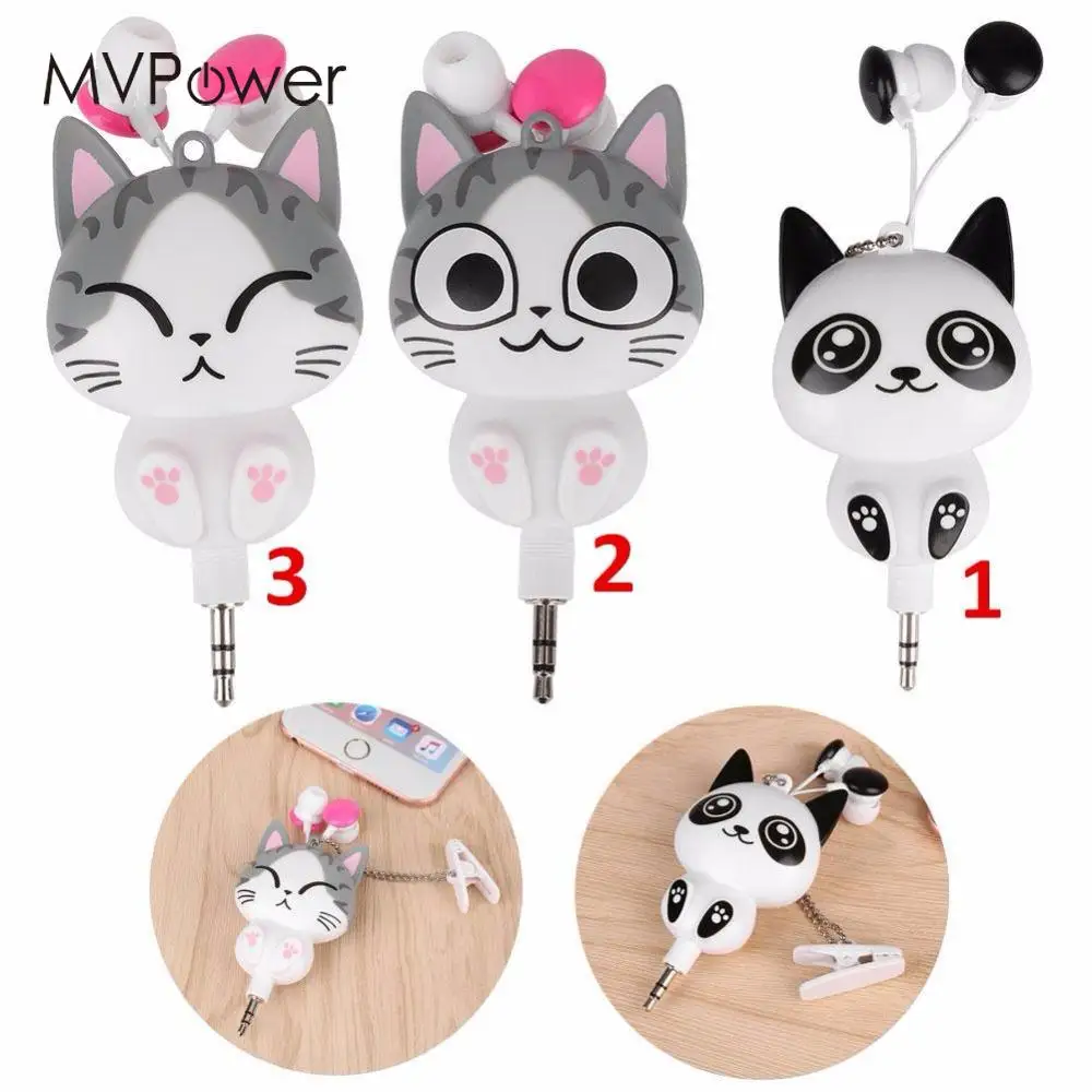 MVpower мило Сыр Cat Медведь Панда мультфильм выдвижной MP3 MP4 наушники для iOS и Android Smart