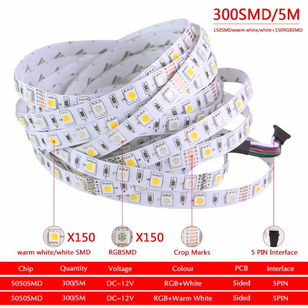 Лента светодиодная RGBW 5050 60 светодиодов/м RGB + теплый белый свет | Лампы и освещение