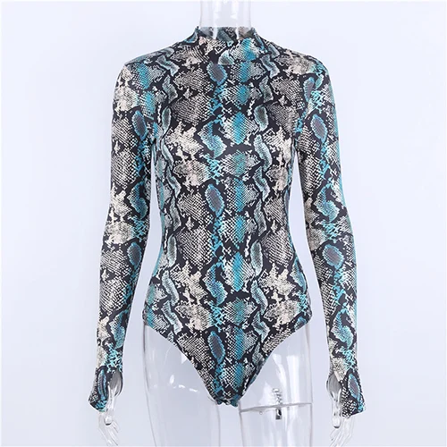 Style 1 Blue Gtpdpllt боди с принтом под змеиную кожу, женские Топы с длинным рукавом, осенне-зимние облегающие боди с высоким воротом, женские комбинезоны - Цвет: Style 1 Blue